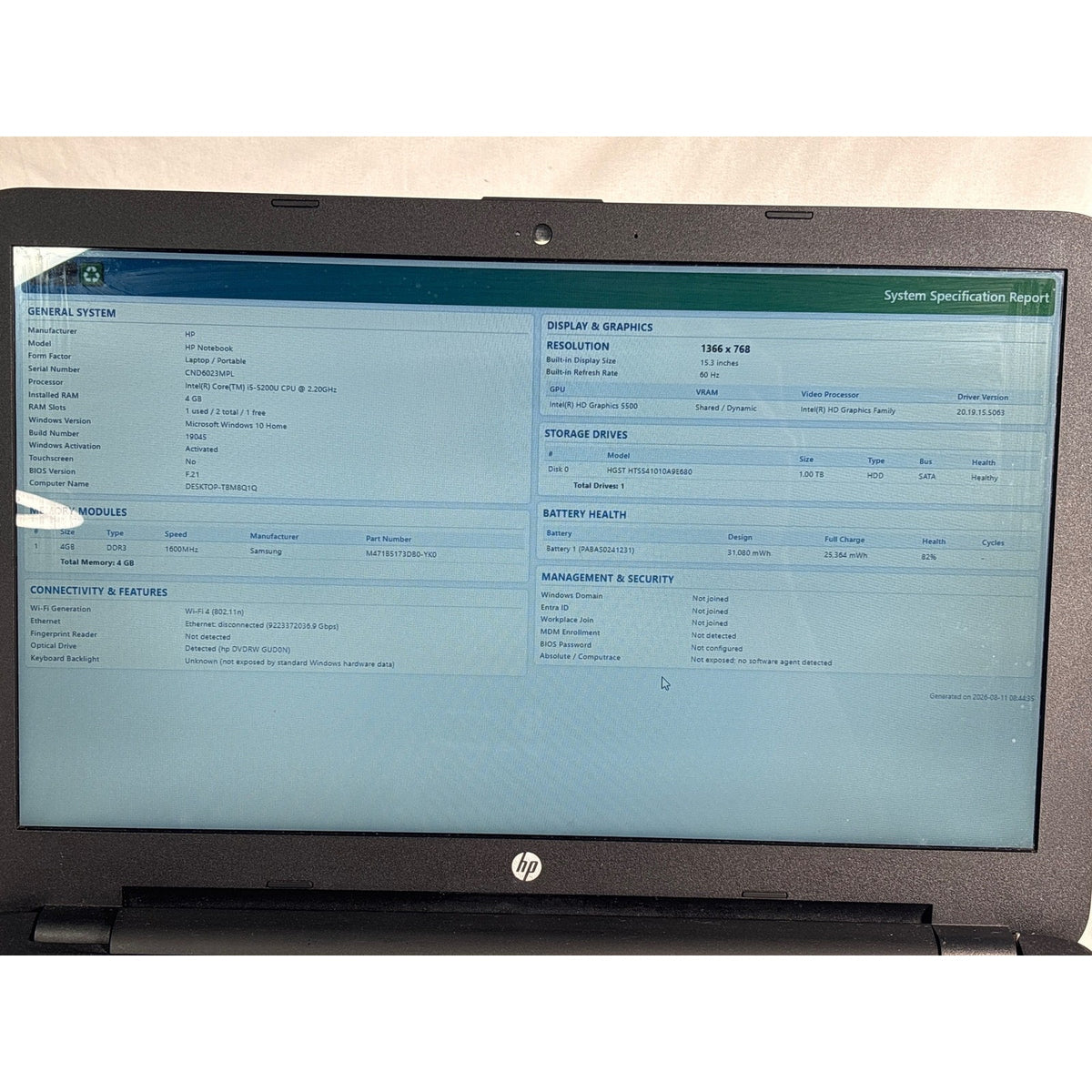 HP Notebook 15-ac151dx i5-5200U 4GB RAM 1TB HDD 15.3" Laptop
