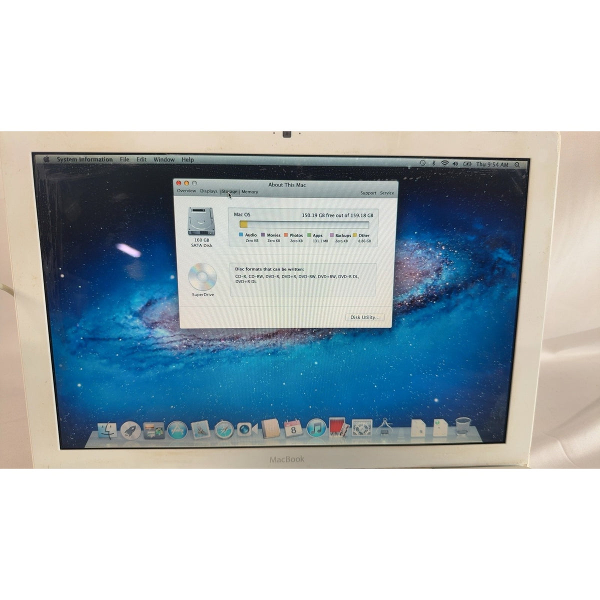 Apple MacBook White 2008 A1181 2.4 GHz Intel Core 2 Duo 2 GB 160 GB HDD 13.3"