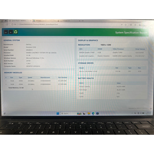 Dell Precision 5550 Intel Core i7-10750H 32 GB 512GB SSD 15.6"