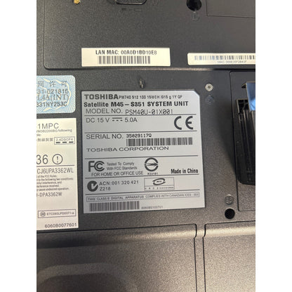 Toshiba Satellite M45-S351 Pentium M 1.79GHz 1GB RAM 93GB HDD 15.4" WinXP