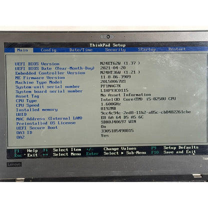 Lenovo ThinkPad T480 i5-8250U No RAM No Drive 14" FOR PARTS/REPAIR Bios locked