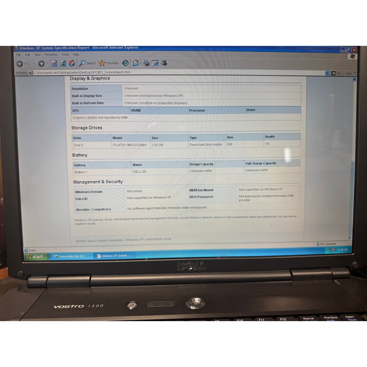 Dell Vostro 1500 Core 2 Duo 1.4GHz 2GB DDR2 120GB HDD 15.4in WinXP