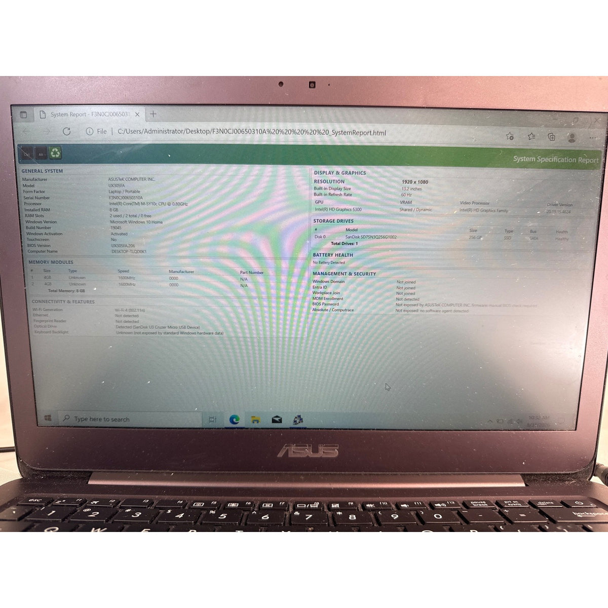 ASUSTeK UX305FA Intel Core M-5Y10c 8GB 256GB SSD 13.3"