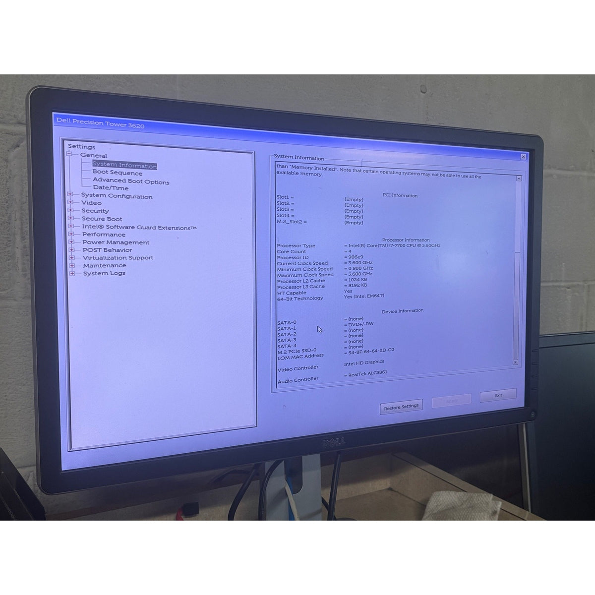 Dell Precision Tower 3620 i7-7700 3.6GHz No No Drive FOR PARTS/REPAIR