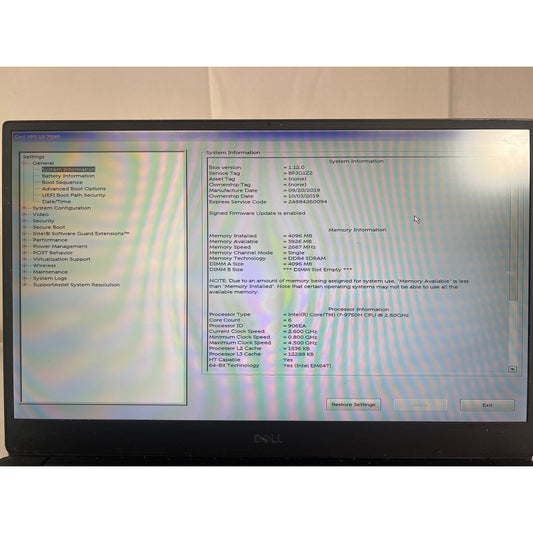 Dell XPS 15 7590 i7-9750H 2.6GHz None No Drive 15.6" FOR PARTS/REPAIR