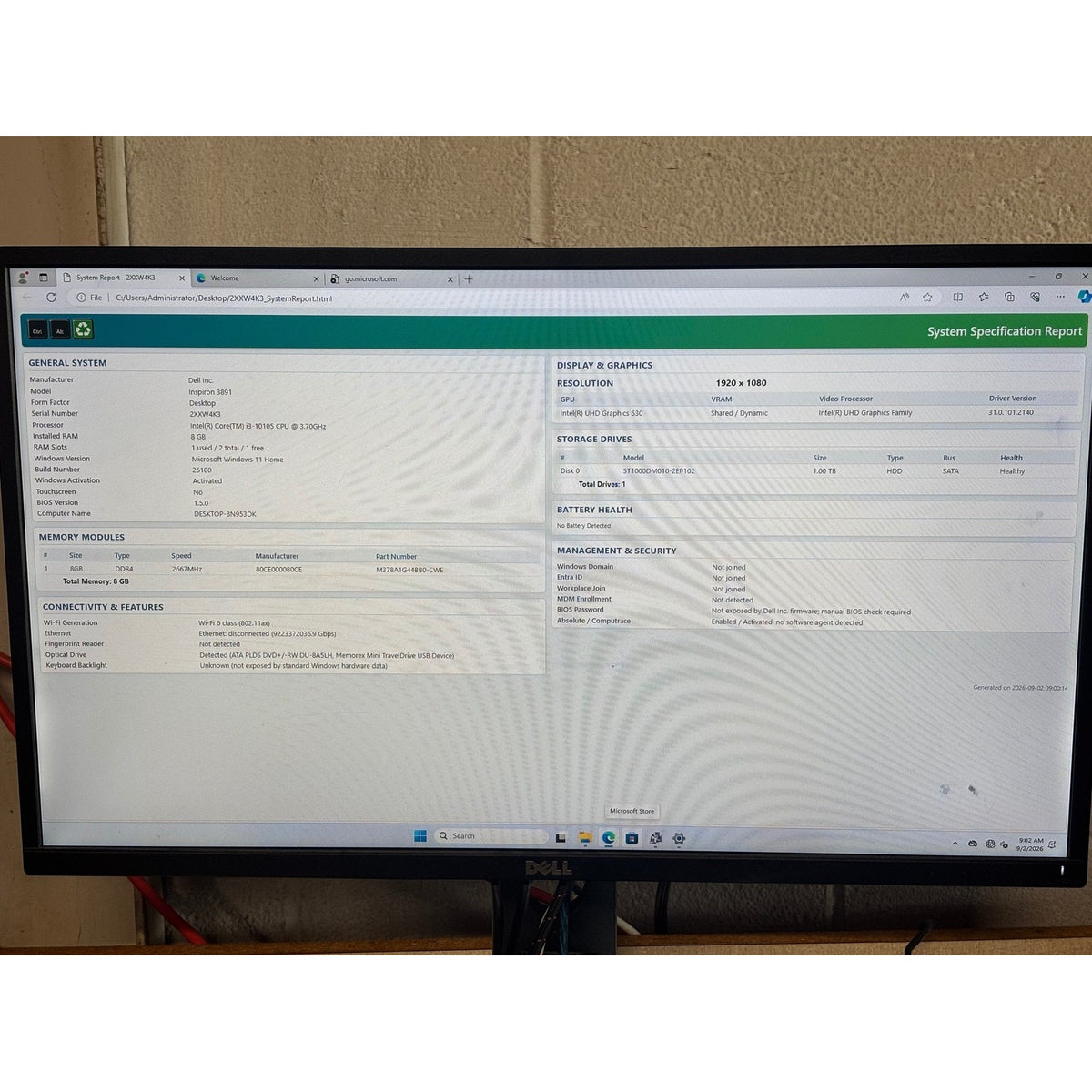 Dell Inspiron 3891 MT i3-10105 8GB 1TB HDD Win11