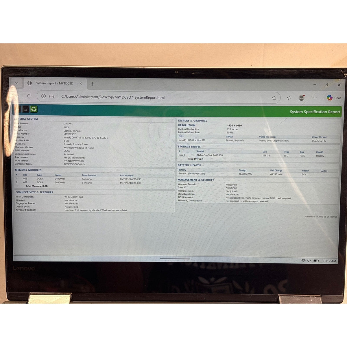 Lenovo YOGA 720-13IKB i5-8250U 8GB 256GB NVMe SSD 13.2" Cracked screen