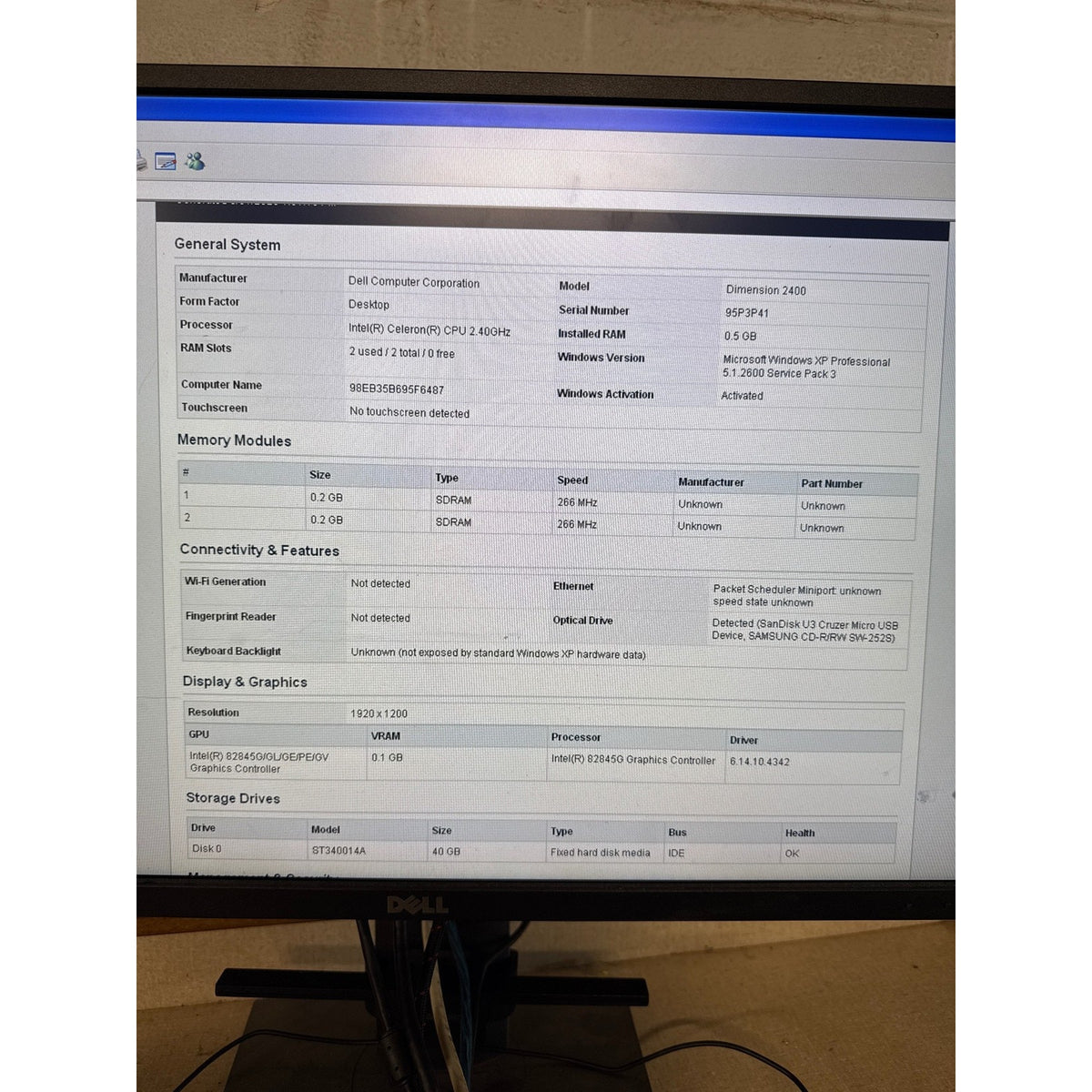 Dell Dimension 2400 MT Celeron 2.4GHz 512MB RAM 40GB HDD Win XP
