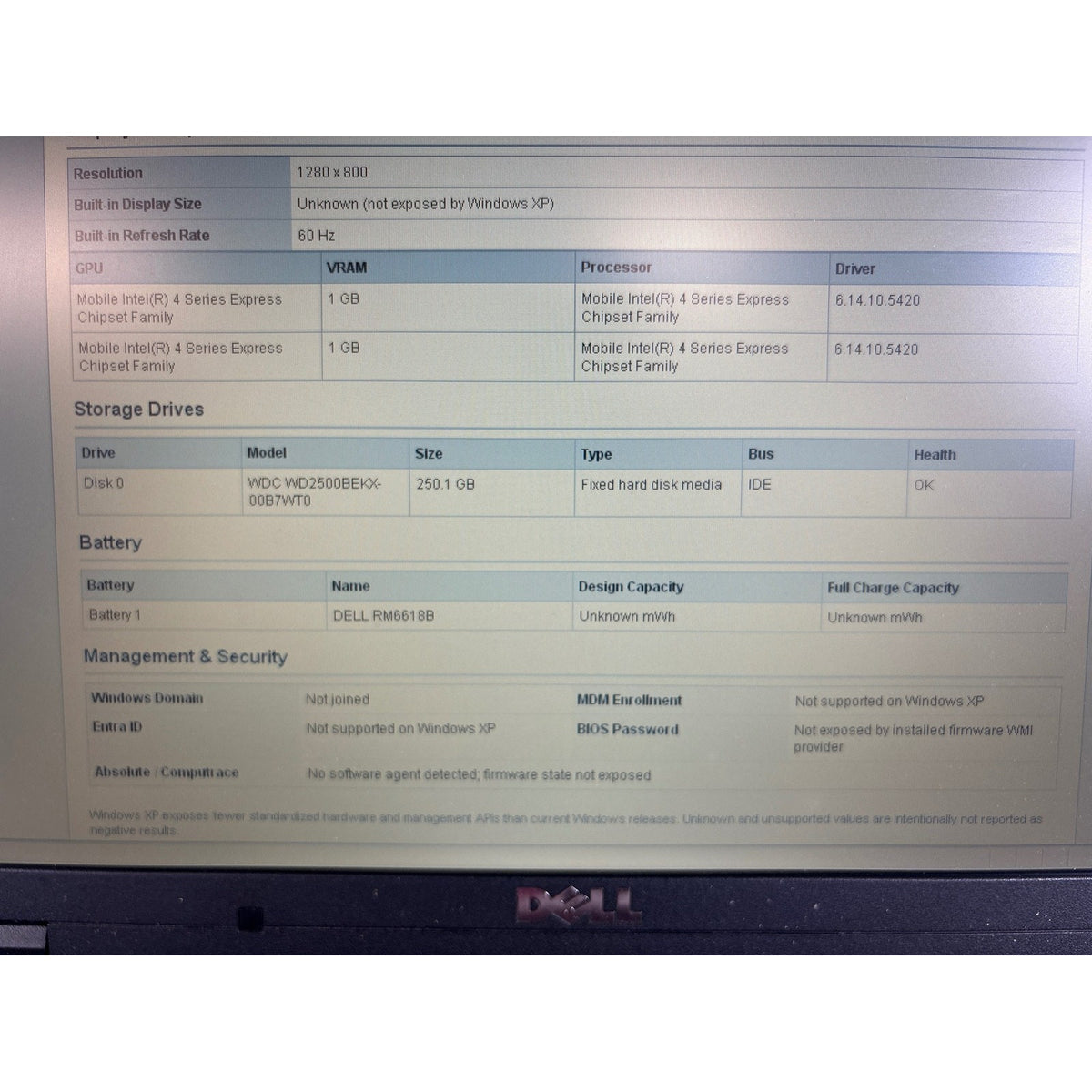 Dell Latitude E5500 Win XP Core 2 Duo T7250 2GHz 4GB 15" FOR PARTS/REPAIR