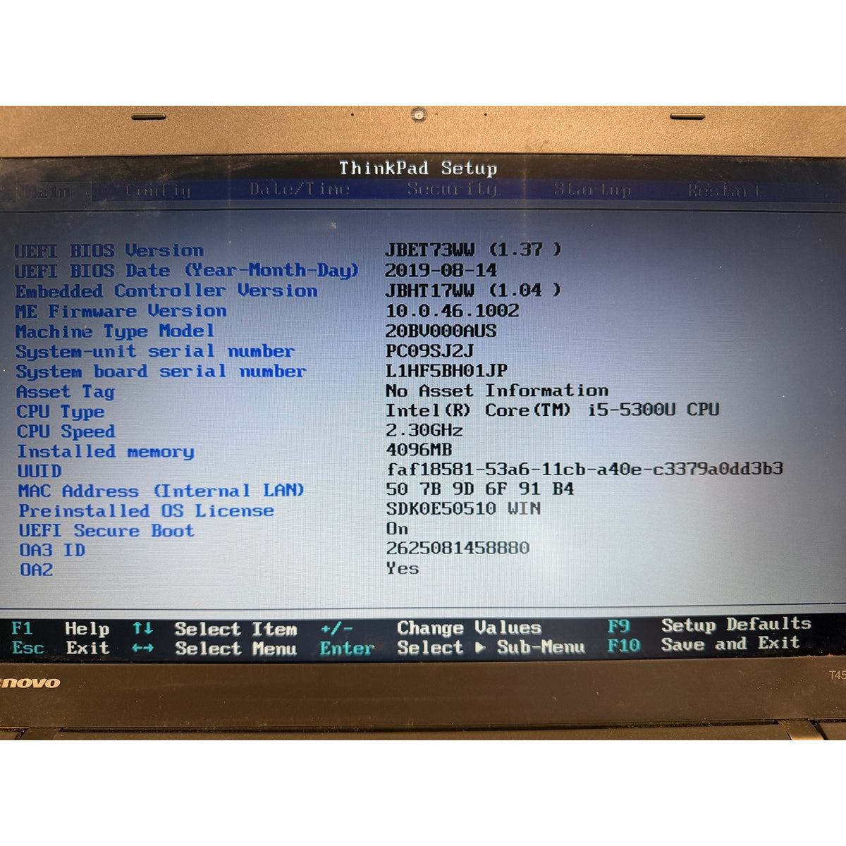 Lenovo ThinkPad T450 i5-5300U No RAM/SSD 14in FOR PARTS/REPAIR