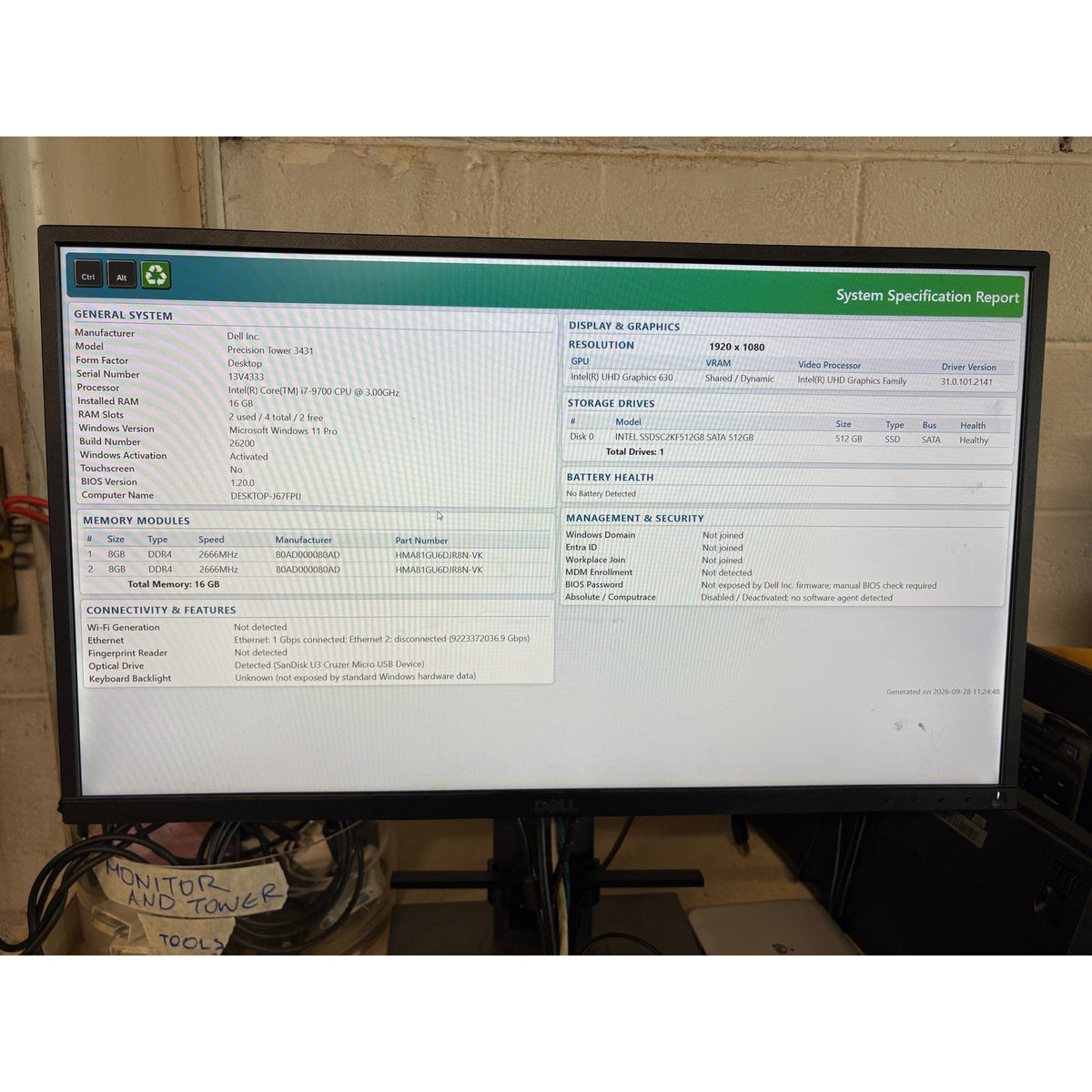Dell Precision Tower 3431 SFF i7-9700 3.0GHz 16GB 512GB SSD Win 11 Pro