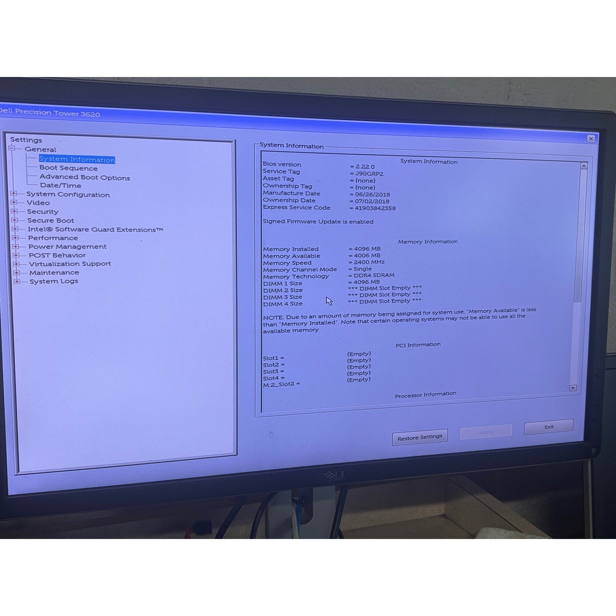 Dell Precision Tower 3620 i7-7700 3.6GHz No No Drive FOR PARTS/REPAIR