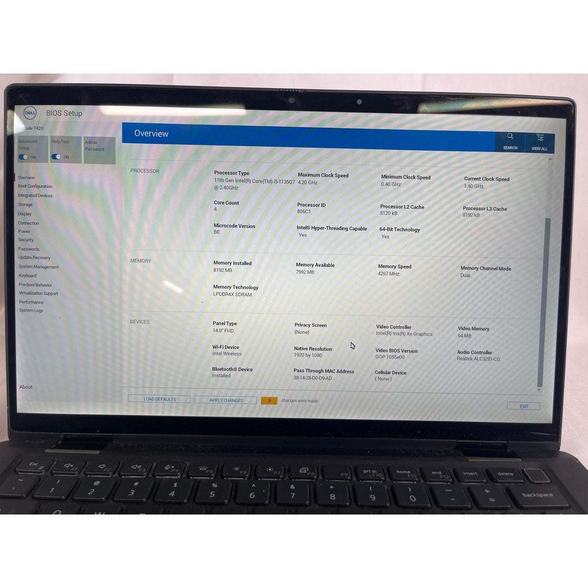 Dell Latitude 7420 2 in 1 i5-1135G7 8GB No Drive No Battery 14in
