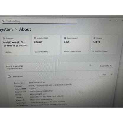 HP Z440 Workstation Tower Xeon E5-1603 2.8GHz 8GB 256GB SSD + 1TB HDD M4000 8GB