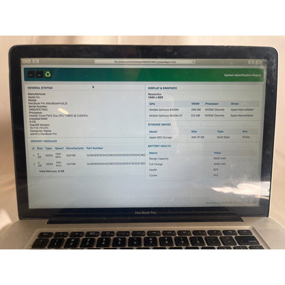 Apple MacBook Pro 15" Core 2 Duo T9600 2.8GHz 8GB 256GB SSD 500GB HDD Mid 2009