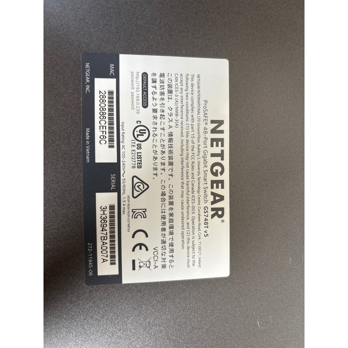 Netgear ProSAFE GS748T V5 Switch 3H36947BA007A 48 ports Black