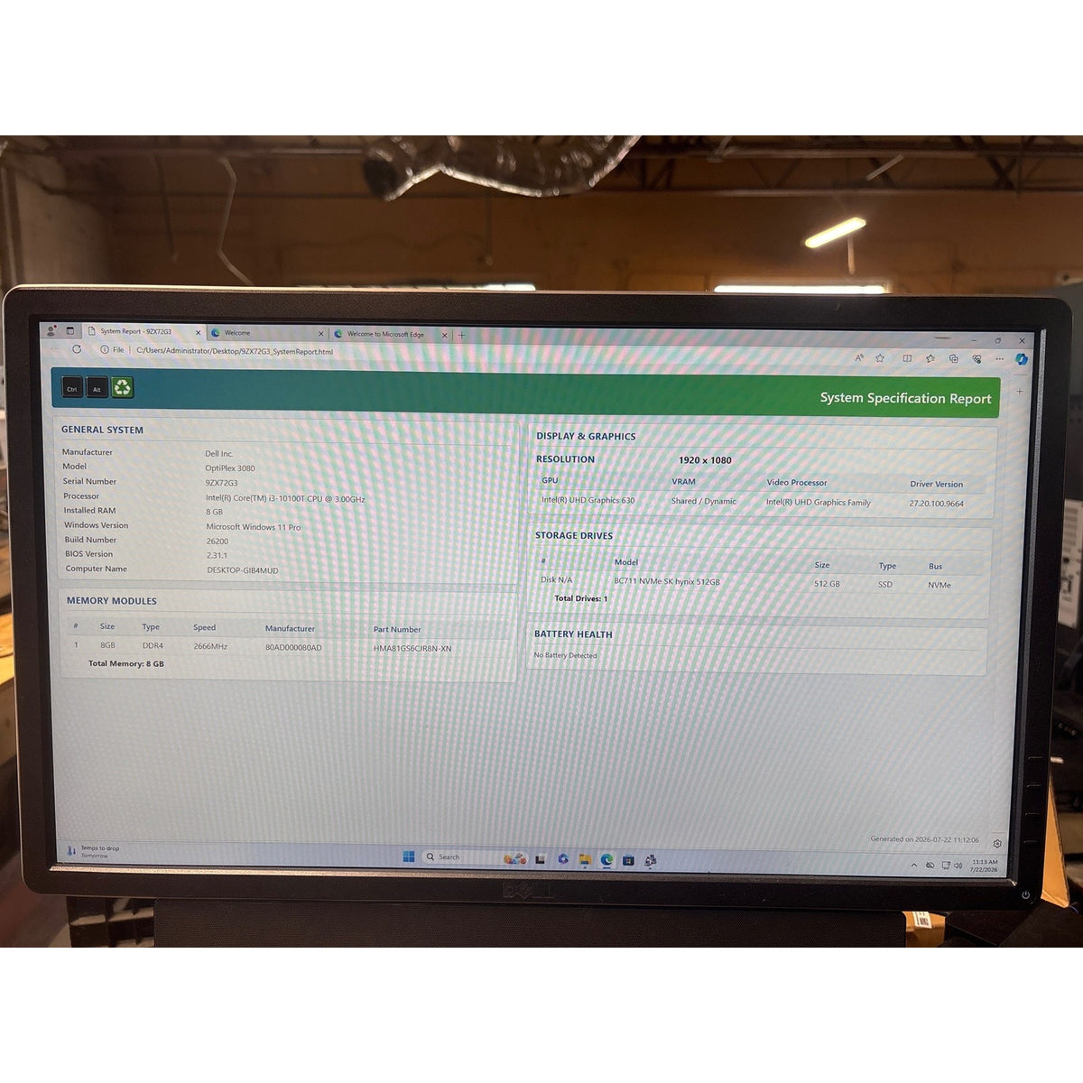 Dell OptiPlex 3080 Micro i3-10100T 3GHz 8GB 512GB NVMe SSD Win11
