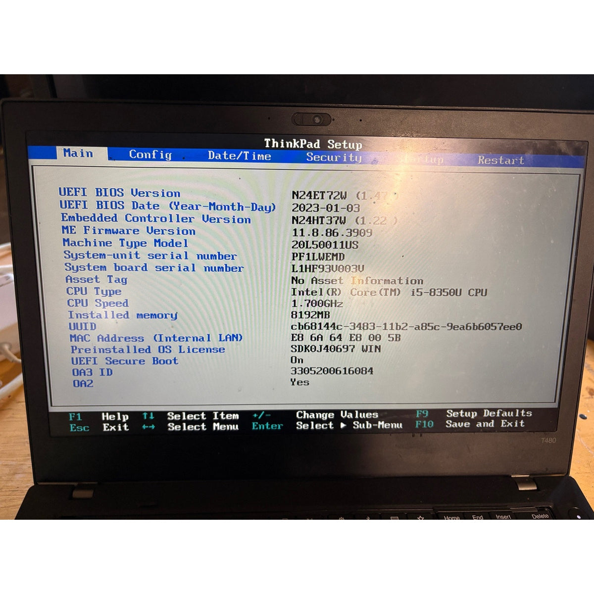 Lenovo ThinkPad T480 i5-8350U No RAM No Drive Broken Keys 14" Screen works