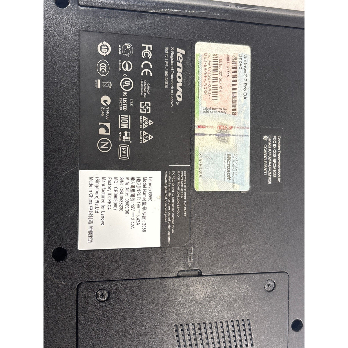 Lenovo G550 2958 Pentium T4300 2.1GHz 3GB 250GB HDD 15.6" Laptop