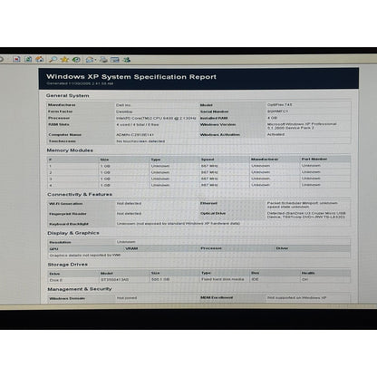 Dell OptiPlex 745 SFF Core 2 6400 2.13GHz 4GB 500GB HDD Windows XP Pro