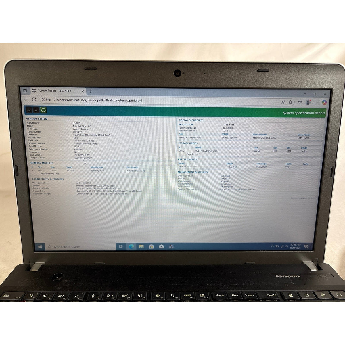 Lenovo ThinkPad Edge E540 15.6" i3-4000M 4GB 500GB HDD Windows 10 Pro