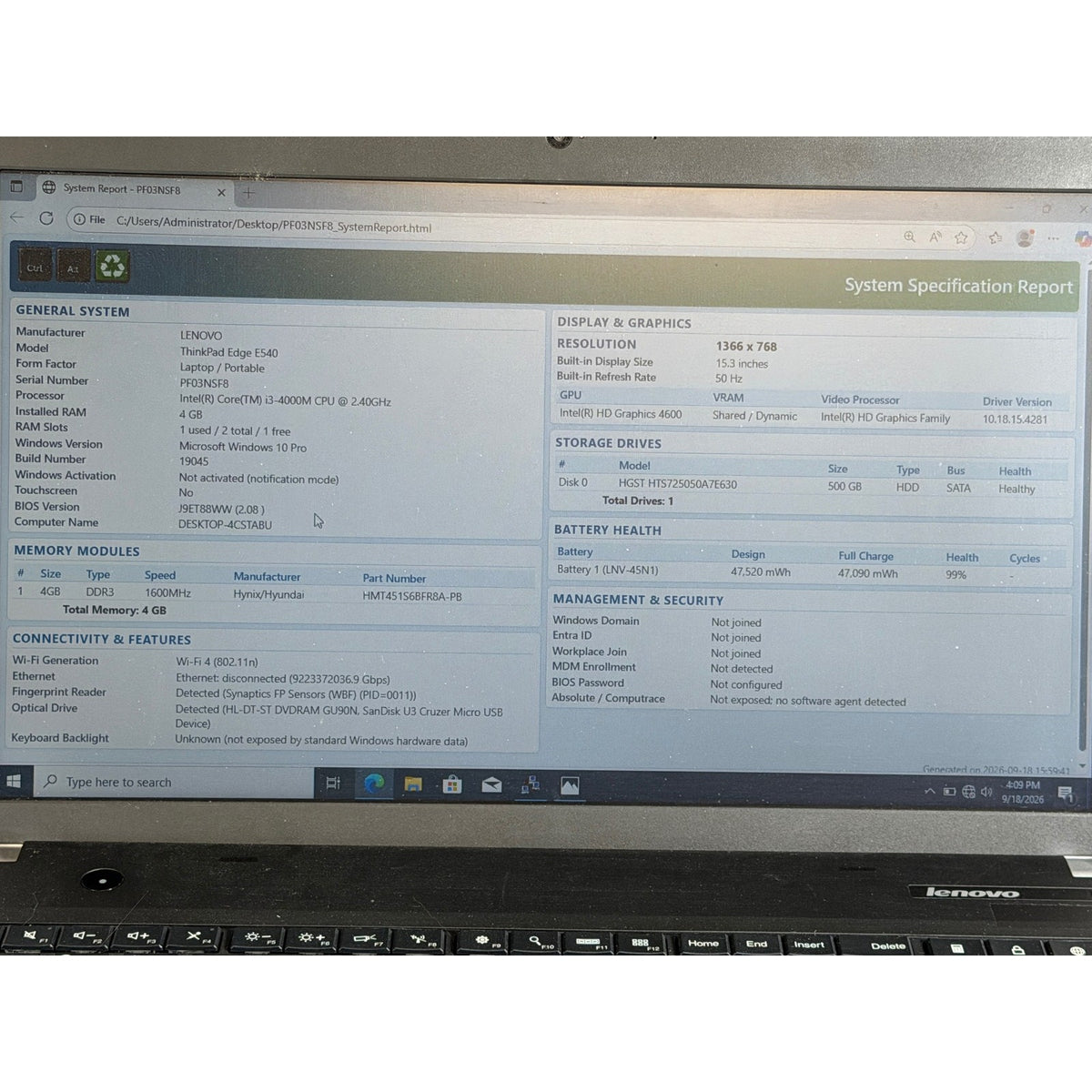 Lenovo ThinkPad Edge E540 i3-4000M 4GB 500GB HDD 15.6"