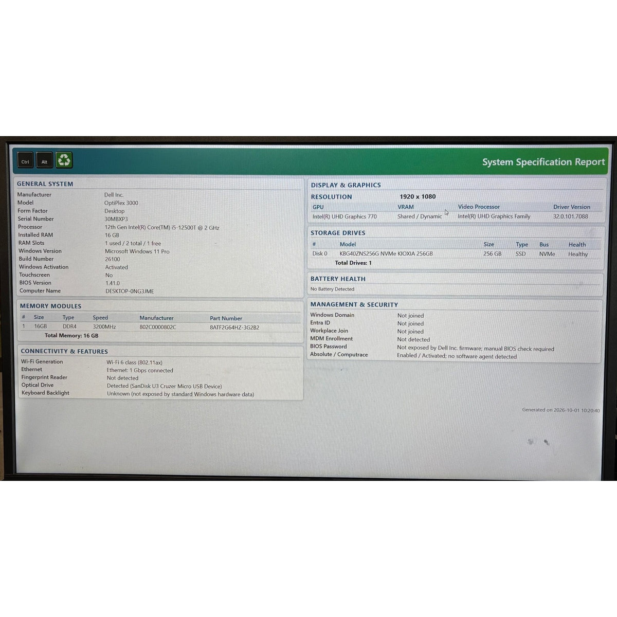 Dell OptiPlex 3000 Micro i5-12500T 16GB RAM 256GB NVMe SSD Windows 11 Pro