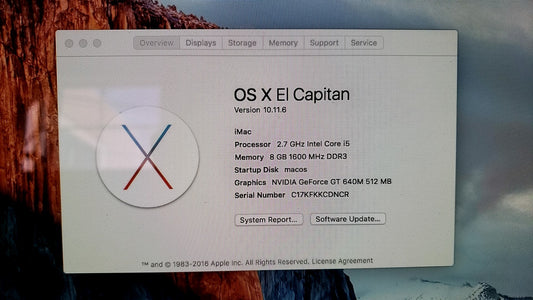 Apple iMac 21.5" Late 2012 2.7GHz i5 8 GB 1 TB HDD