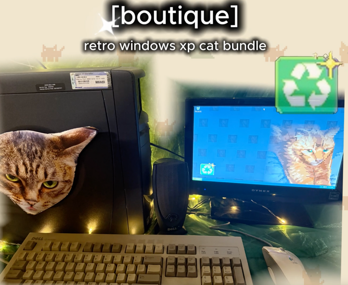 Retro Windows XP Cat Bundle: Dell Dimension 4600 + Speakers + Keyboard + Mouse + Monitor