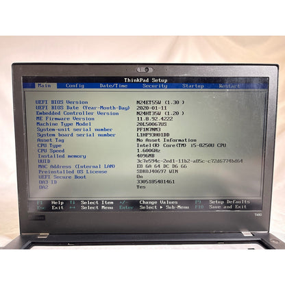 Lenovo ThinkPad T480 i5-8250U No Ram No Drive No Keyboard FOR PARTS/REPAIR