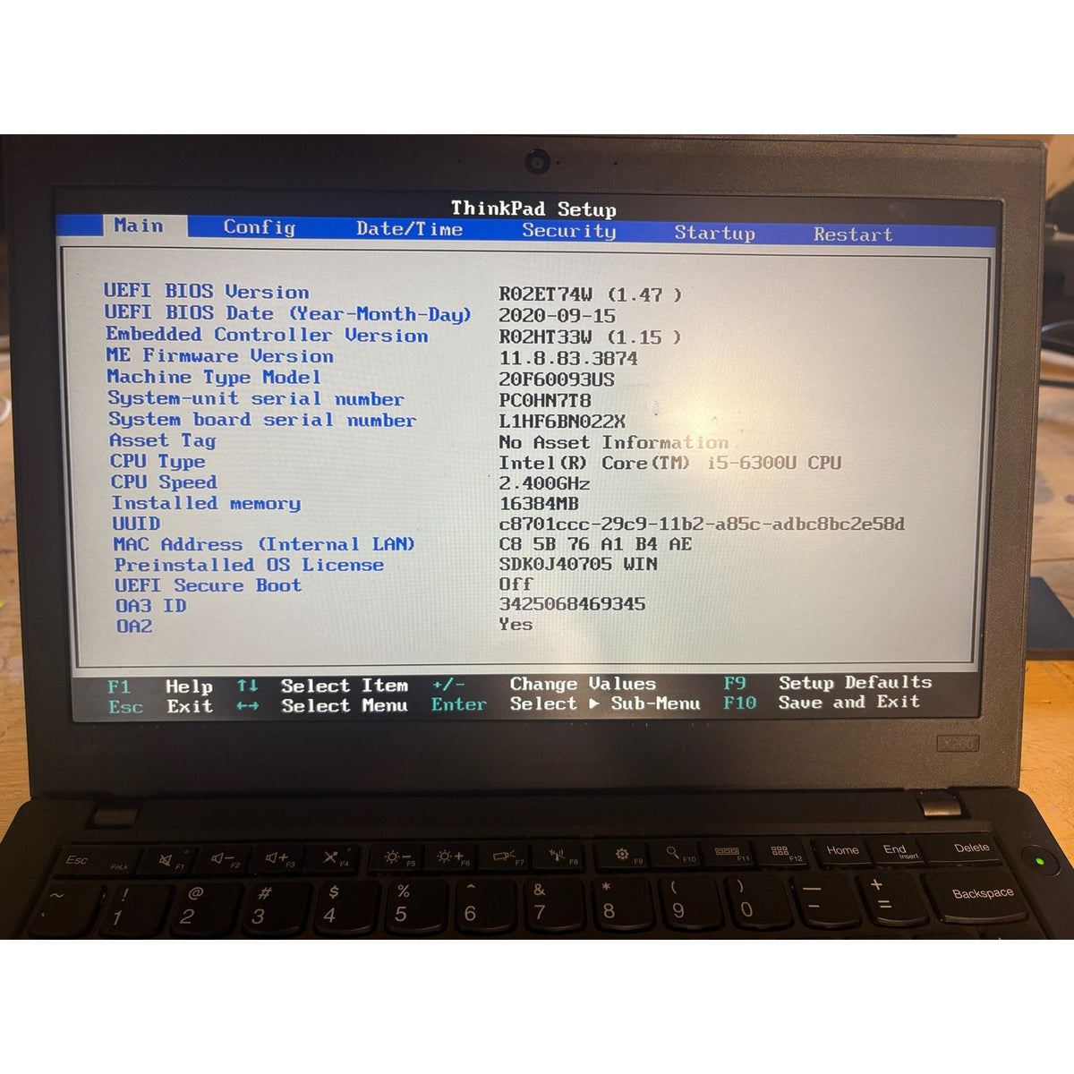 Lenovo ThinkPad X260 i5-6300U No RAM/Drive 12.5" FOR PARTS/REPAIR