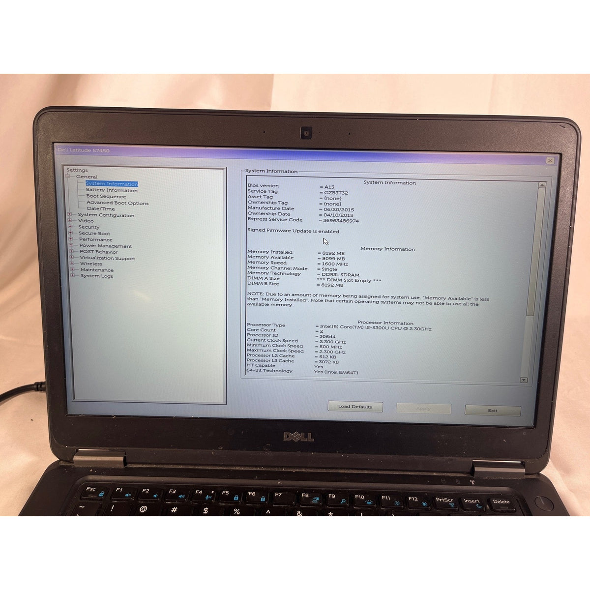 Dell Latitude E7450 Intel Core i5-5300U 8 GB No Drive 14" FOR PARTS/REPAIR