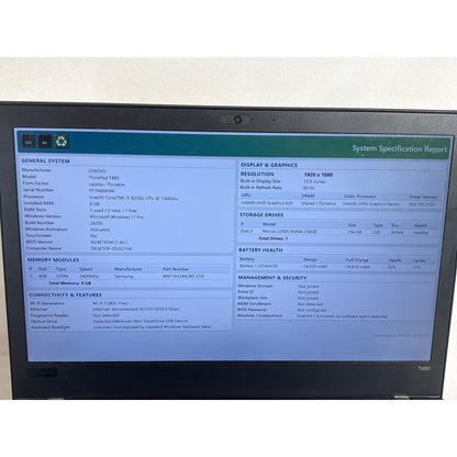 Lenovo ThinkPad T480 i5-8250U 1.6GHz 4GB 256GB SSD 14"
