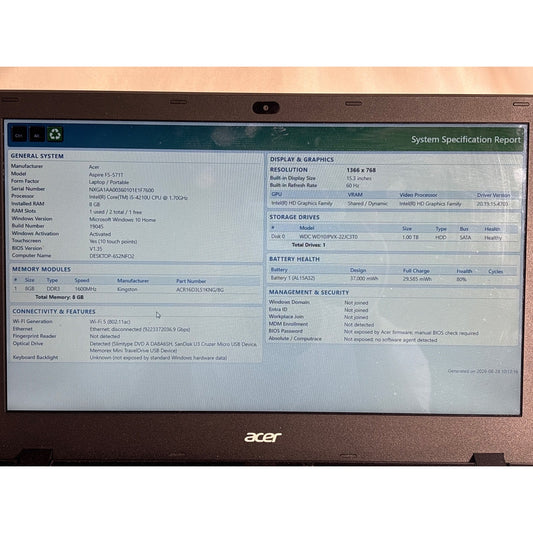 Acer Aspire F5-571T i5-4210U 8GB 1TB HDD 15.6"