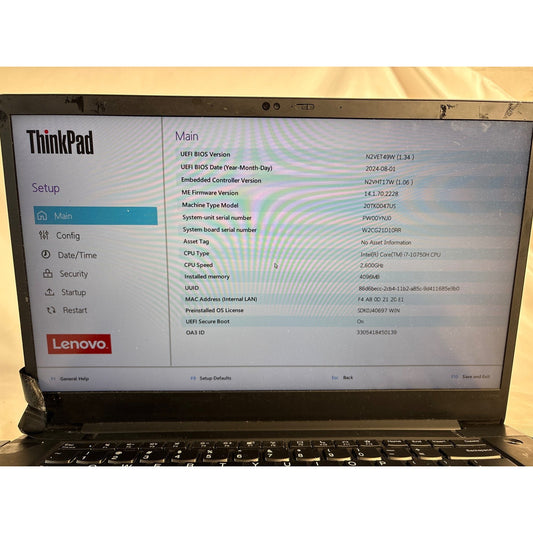 Lenovo ThinkPad X1 Extreme Gen 3 i7-10750H Screen Good Boots 15.6" FOR PARTS