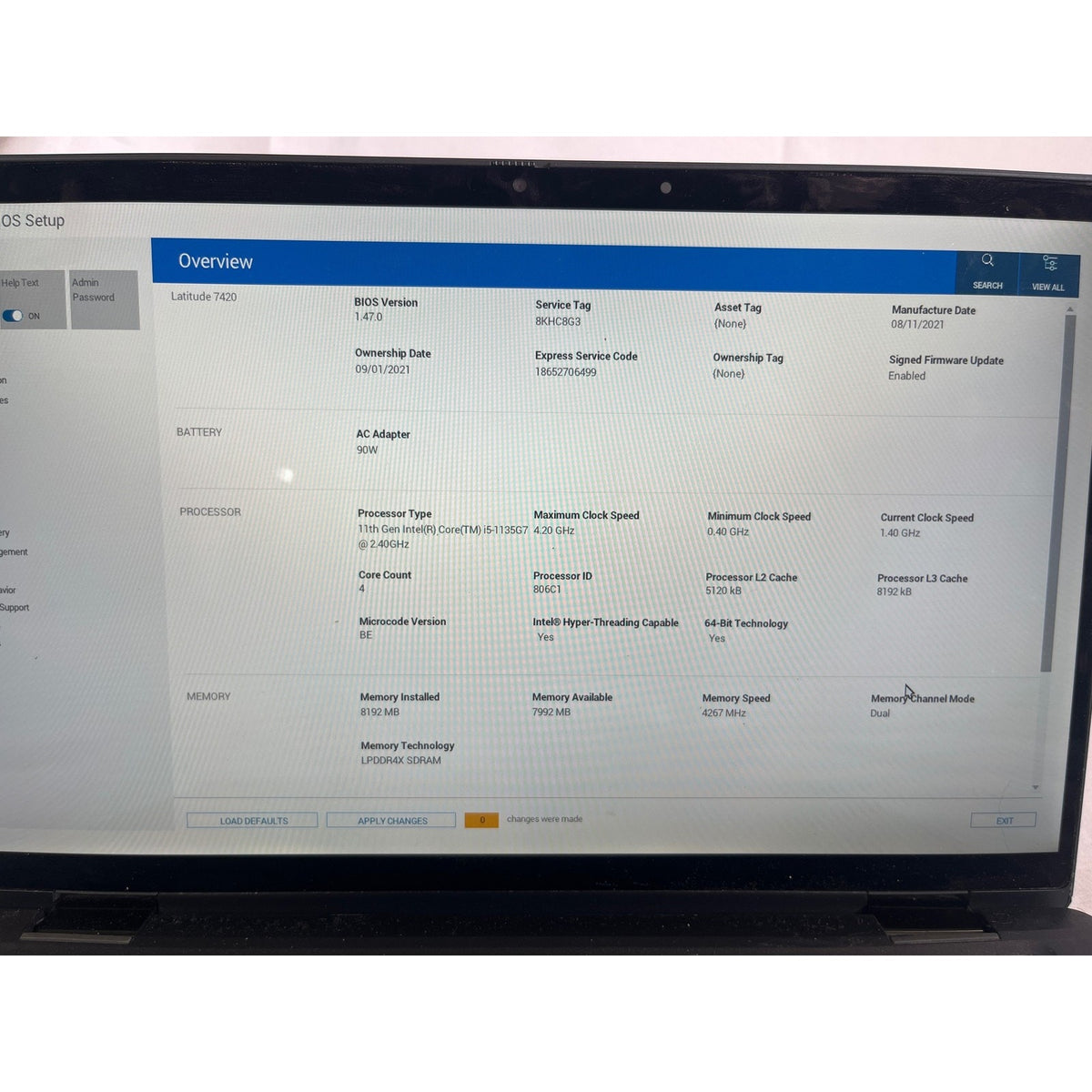 Dell Latitude 7420 2 in 1 i5-1135G7 8GB No Drive No Battery 14in