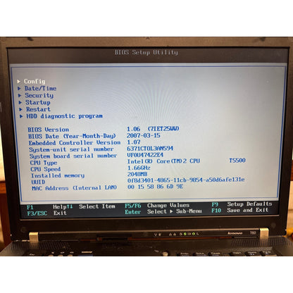 Lenovo ThinkPad T60 Core 2 Duo T5500 2GB No Drive 15.4"