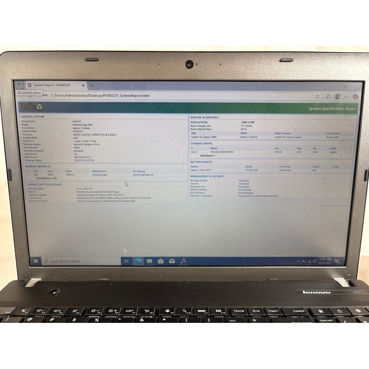 Lenovo ThinkPad Edge E540 i3-4000M 2.4GHz 4GB 500GB HDD 15.6"