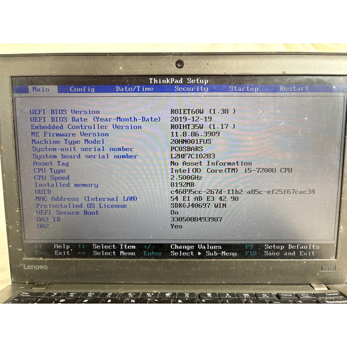 Lenovo X270 i5-7200U No RAM No Drive 12.5" FOR PARTS/REPAIR
