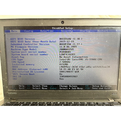 Lenovo X270 i5-7200U No RAM No Drive 12.5" FOR PARTS/REPAIR