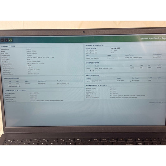 Dell Inspiron 15 3520 i5-1235U 8GB 512GB NVMe SSD 15.3" 100% Batt