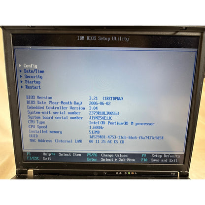 IBM ThinkPad T42 Intel Pentium M 1.60GHz 512 MB No Drive 14.1" FOR PARTS/REPAIR