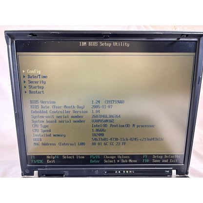 IBM ThinkPad T43 Intel Pentium M 1.86 GHz 1GB No Drive 15" FOR PARTS/REPAIR