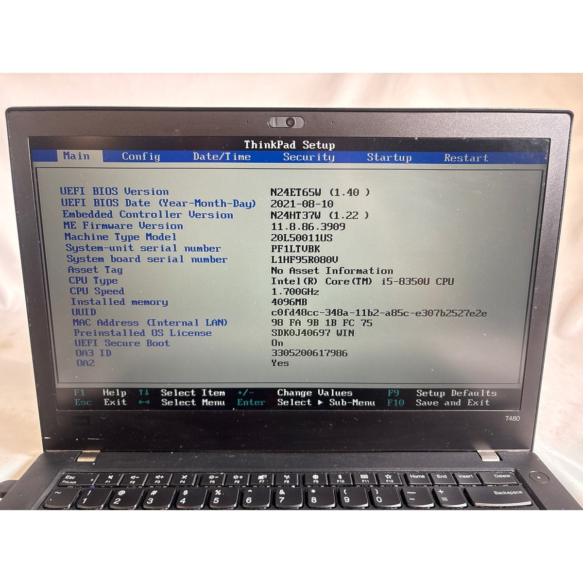 Lenovo ThinkPad T480 i5-8350U No RAM/Drive 14" FOR PARTS/REPAIR