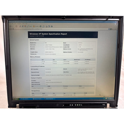IBM 2687DDU Win XP Intel Pentium M 1.86 GHz 1.5GB 120GB HDD 15"