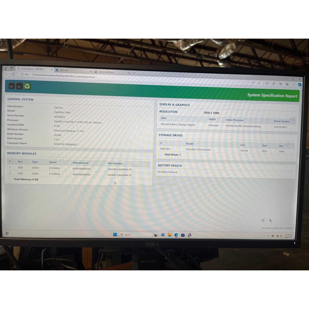 Dell OptiPlex 7040 Tower Intel Core i7-6700 8 GB 500GB HDD
