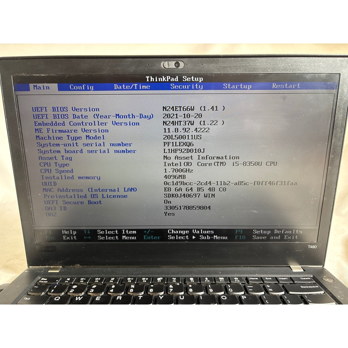 Lenovo ThinkPad T480 i5-8350U No Ram No Drive FOR PARTS/REPAIR