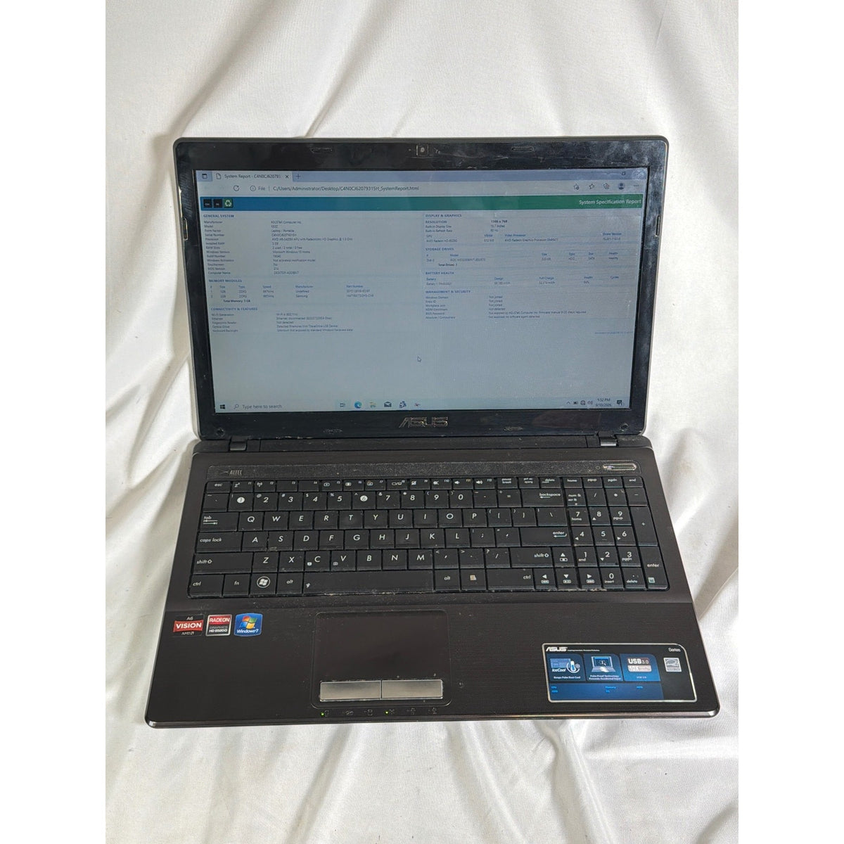 Asus A53Z AMD A6-3420M APU with Radeon HD Graphics 3GB 320GB HDD 15.6"