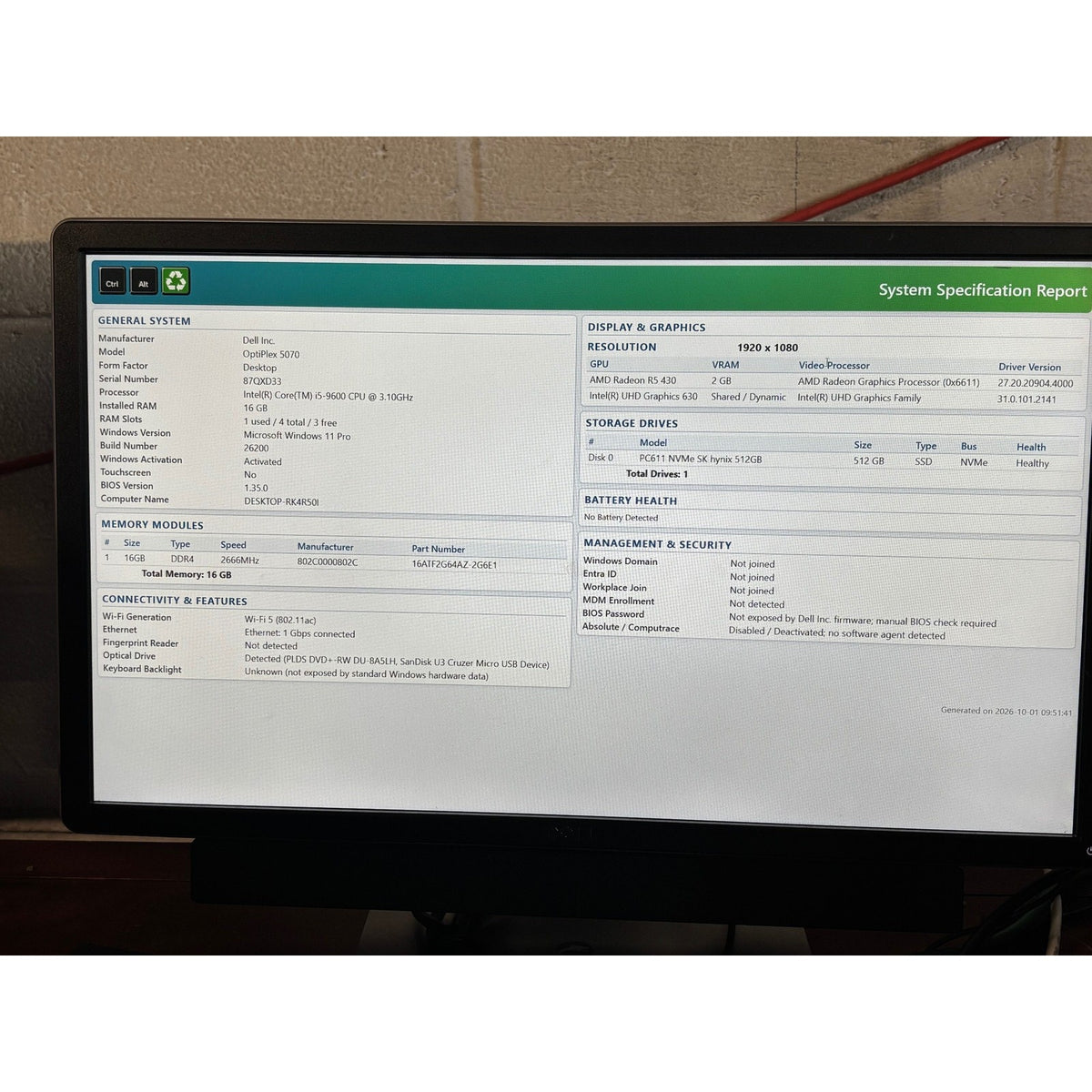 Dell OptiPlex 5070 Mini Tower i5-9600 16GB 512GB NVMe SSD Radeon R5 430