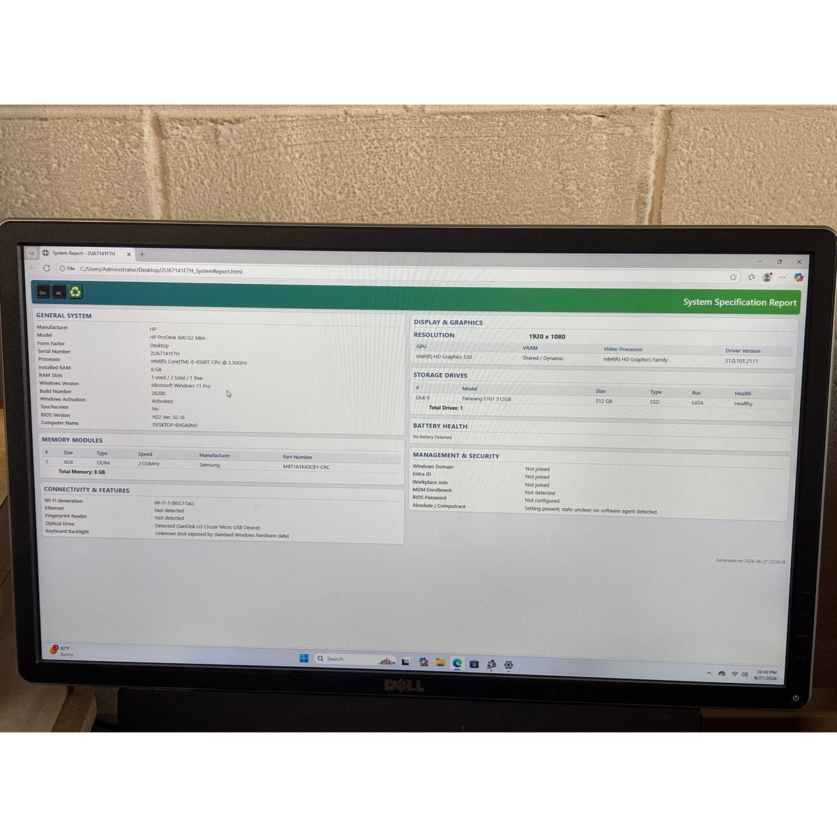 HP ProDesk 600 G2 Mini i5-6500T 2.5GHz 8GB 512GB SSD Win11